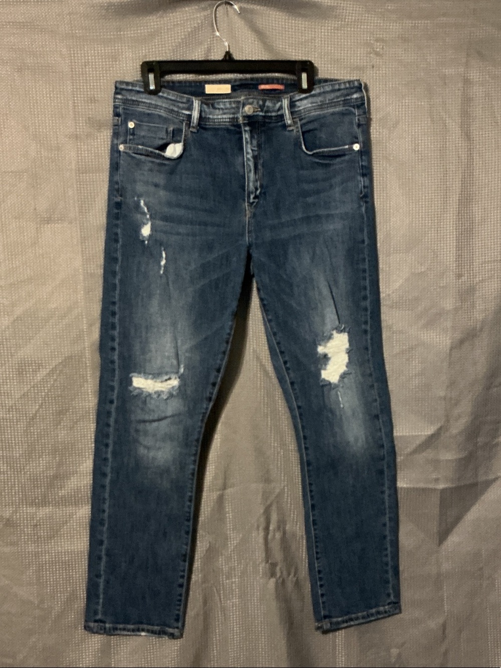 Pilcro Straight Leg Distressed Jeans in Dark Blue